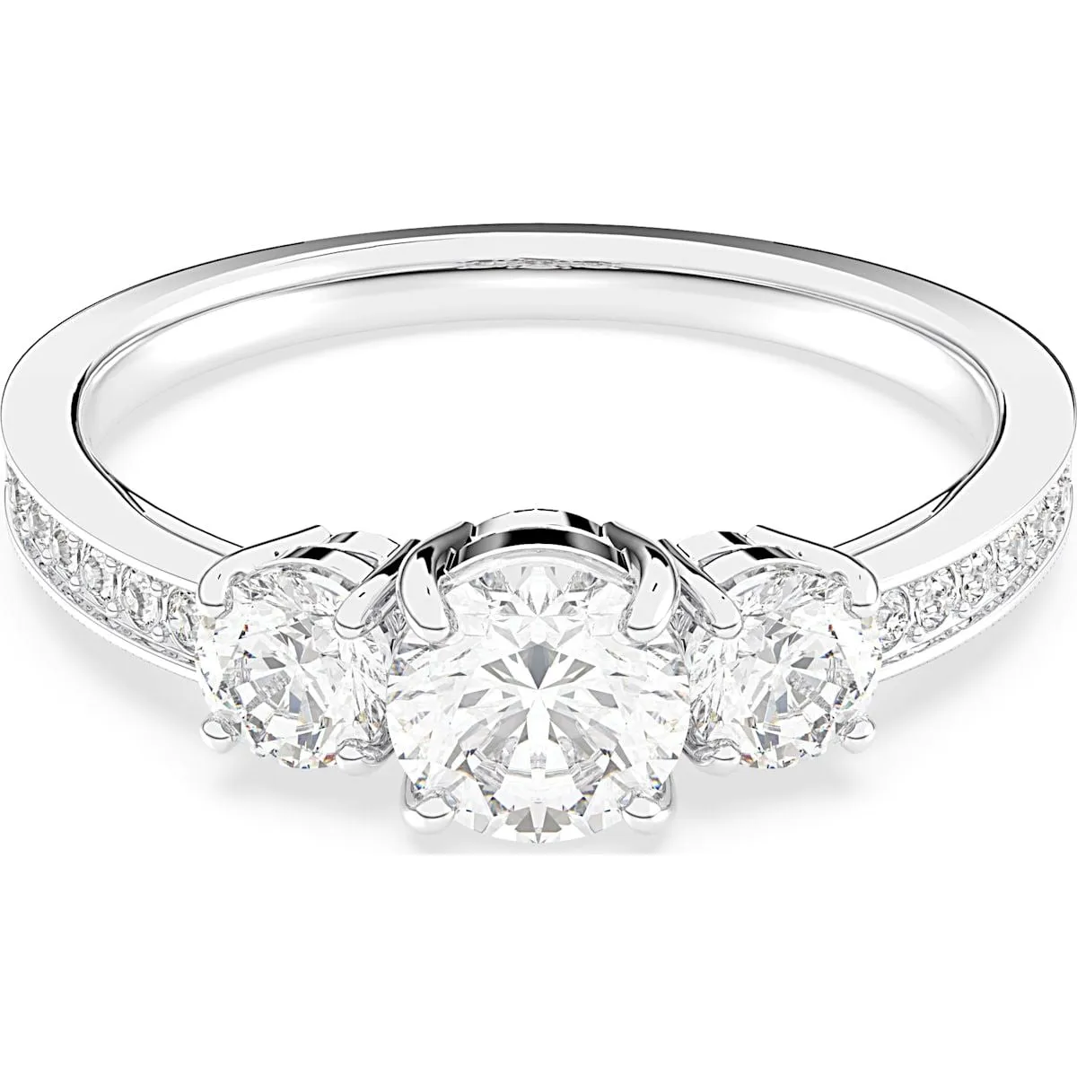 Swarovski Attract Rhodium Plated White Crystal Trilogy Ring Size 50