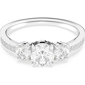 Swarovski Attract Rhodium Plated White Crystal Trilogy Ring Size 50