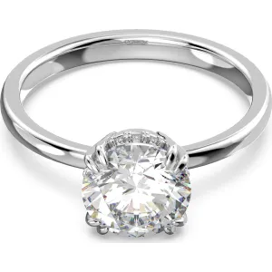 Swarovski Constella Rhodium Plated White Crystal Princess Cut Cocktail Ring Size 50
