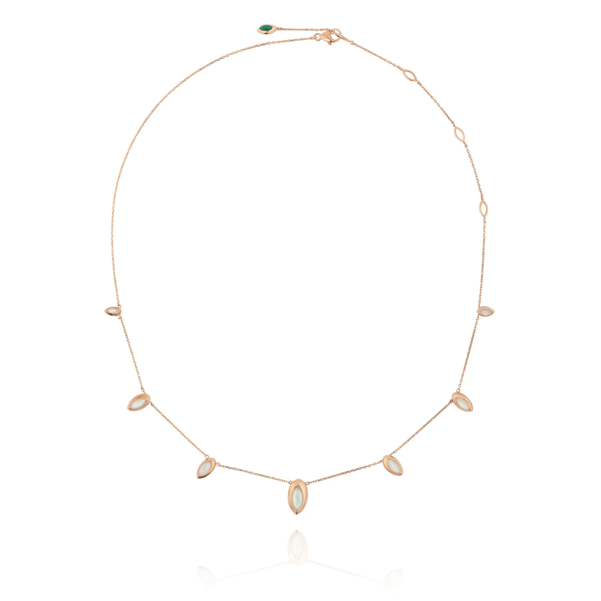Swinging Chain 18K Rosegold Necklace w. Malachite & Pearl