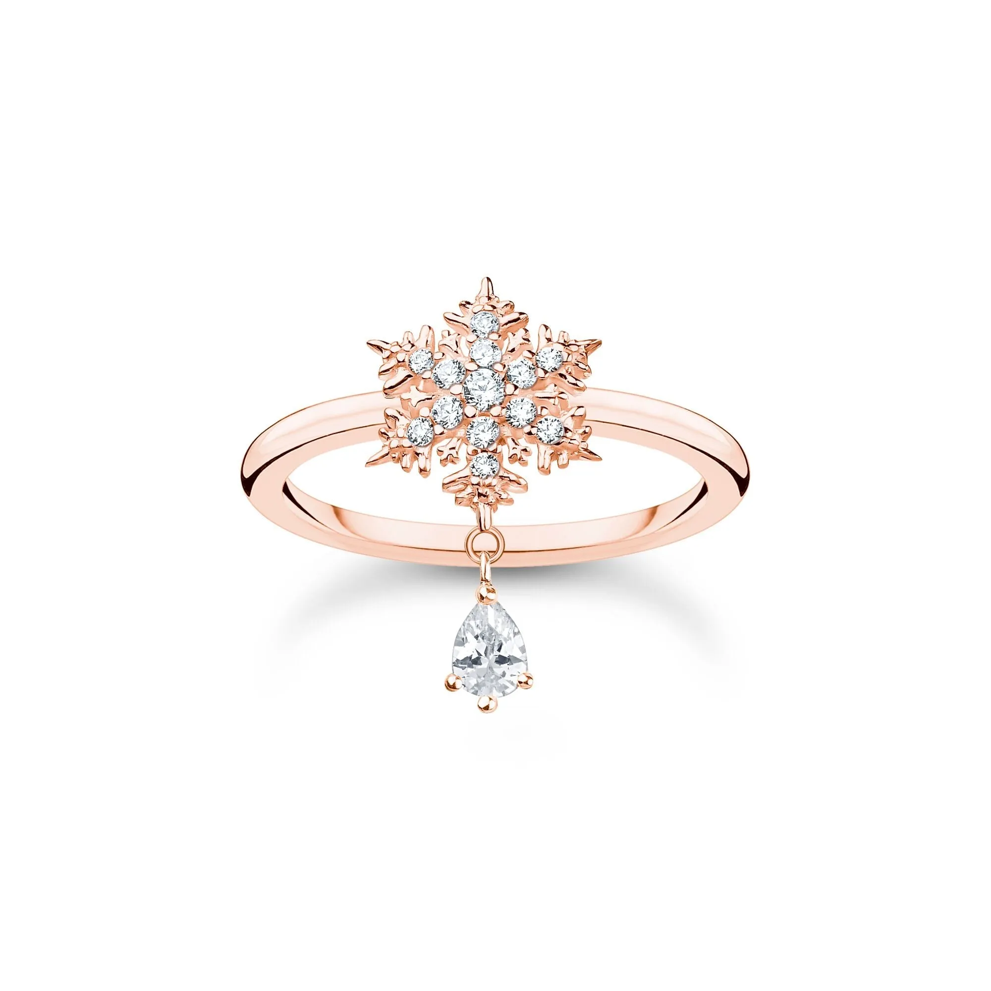Thomas Sabo Charm Club Rose Gold Plated Sterling Silver Snowflake White Stones Ring D