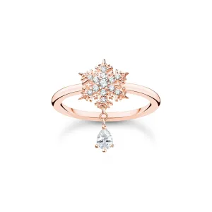 Thomas Sabo Charm Club Rose Gold Plated Sterling Silver Snowflake White Stones Ring D
