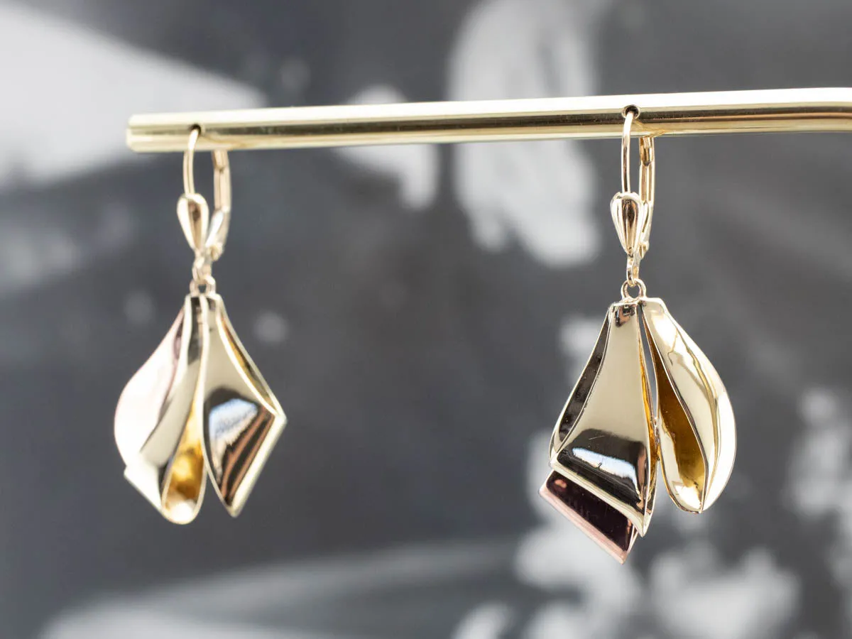 Two Tone Gold Ribbon Drop Earrings