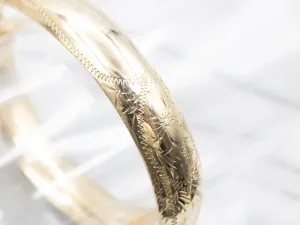 Vintage Gold Engraved Floral Bangle Bracelet