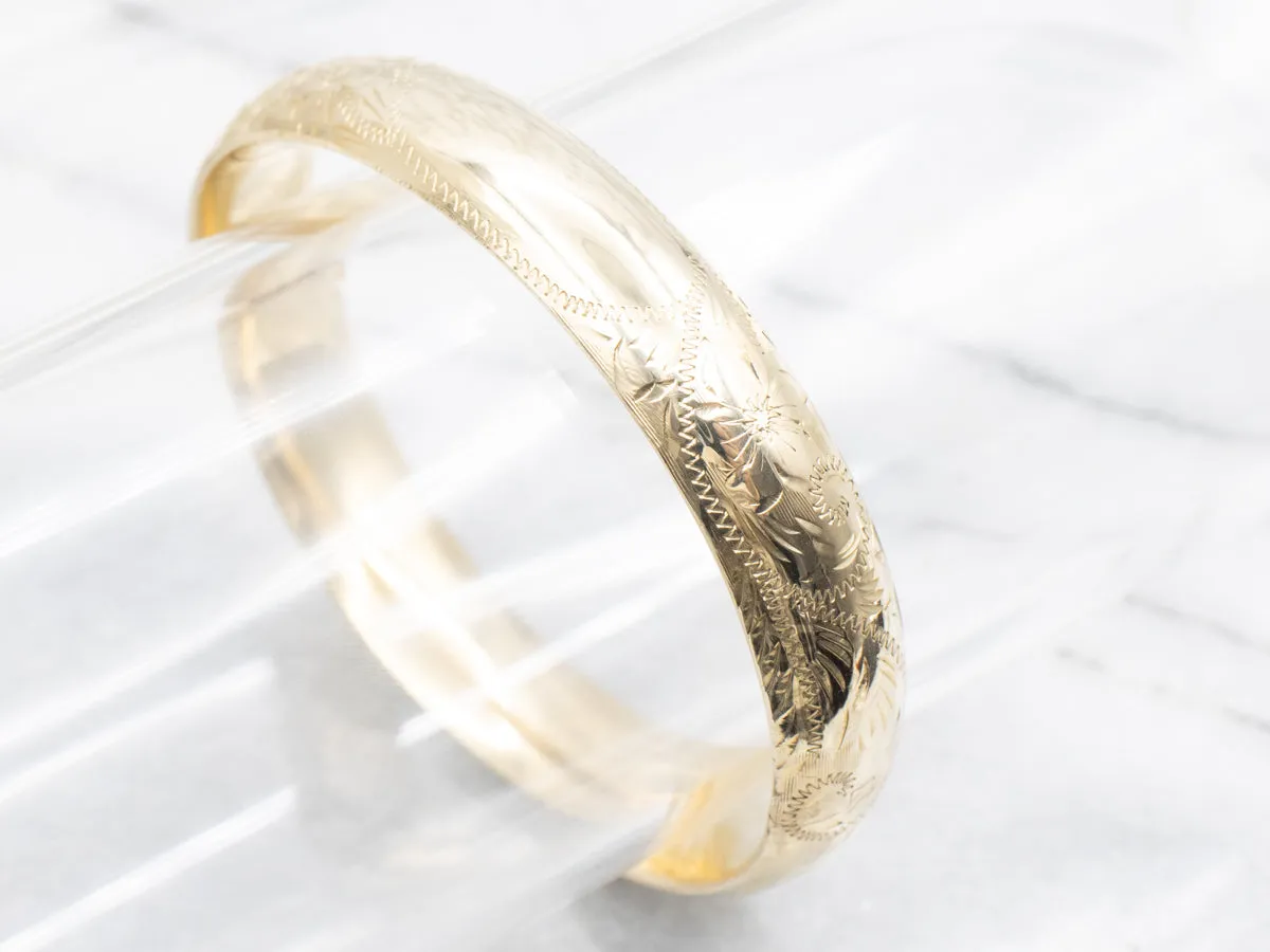 Vintage Gold Engraved Floral Bangle Bracelet
