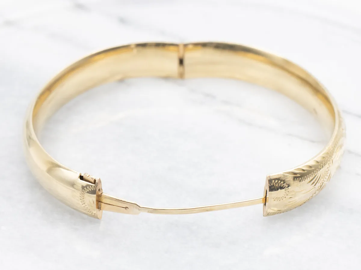 Vintage Gold Engraved Floral Bangle Bracelet