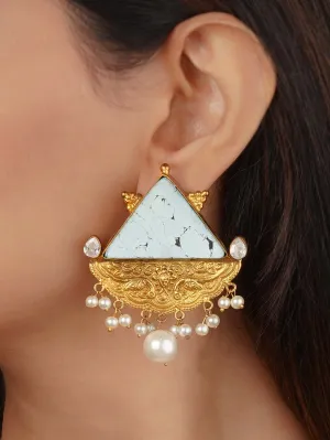 White Color Gold Plated Costume Earrings - CSTEAR1600