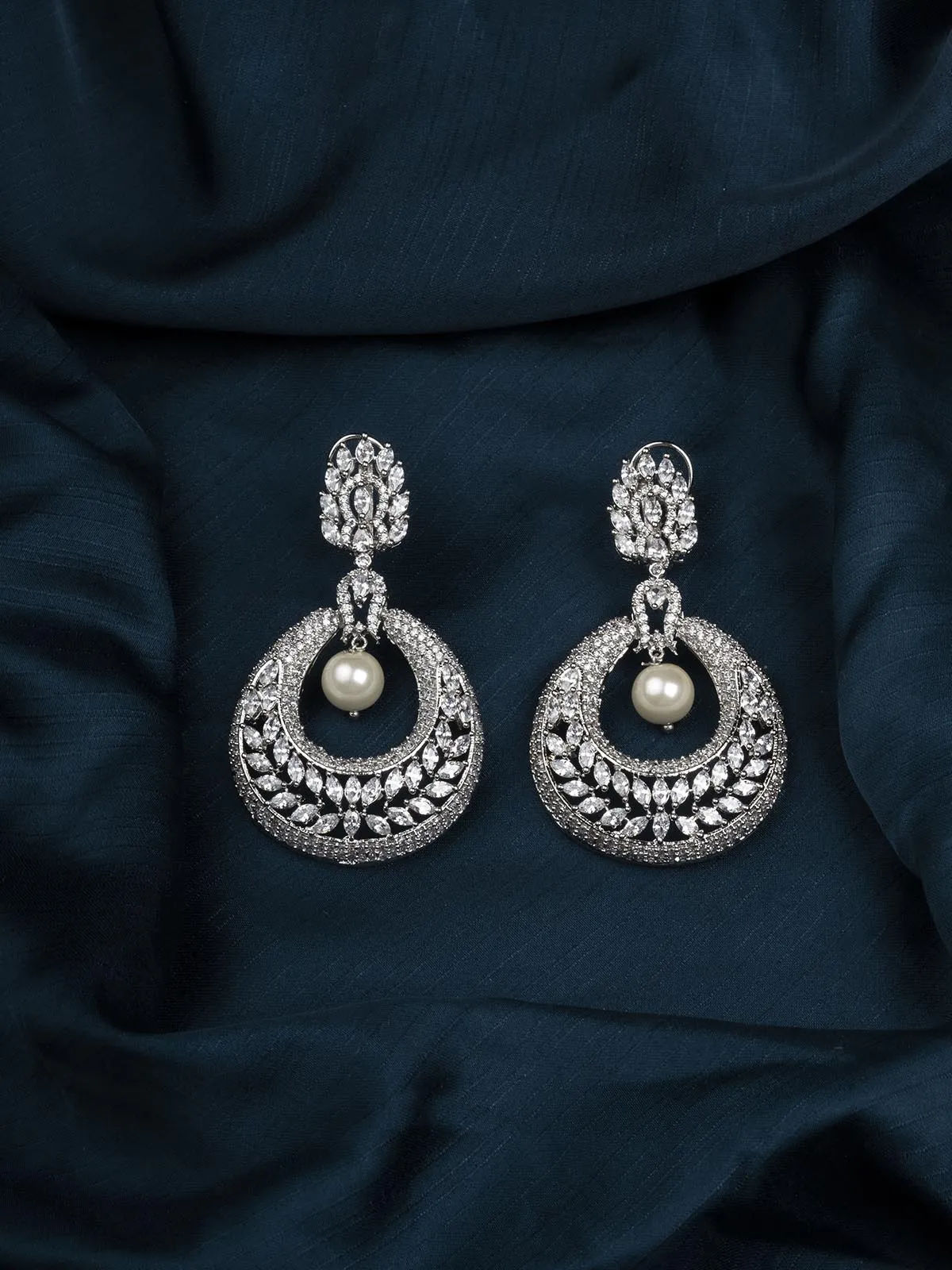 White Color Silver Plated Faux Diamond Earrings - CZEAR531