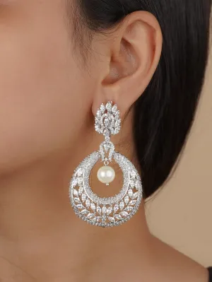 White Color Silver Plated Faux Diamond Earrings - CZEAR531