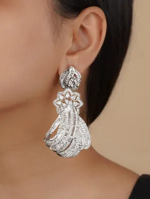 White Color Silver Plated Faux Diamond Earrings - CZEAR538