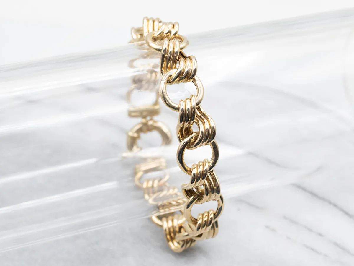 Yellow Gold Twisted and Round Link Bracelet with Large Spring Ring Clasp