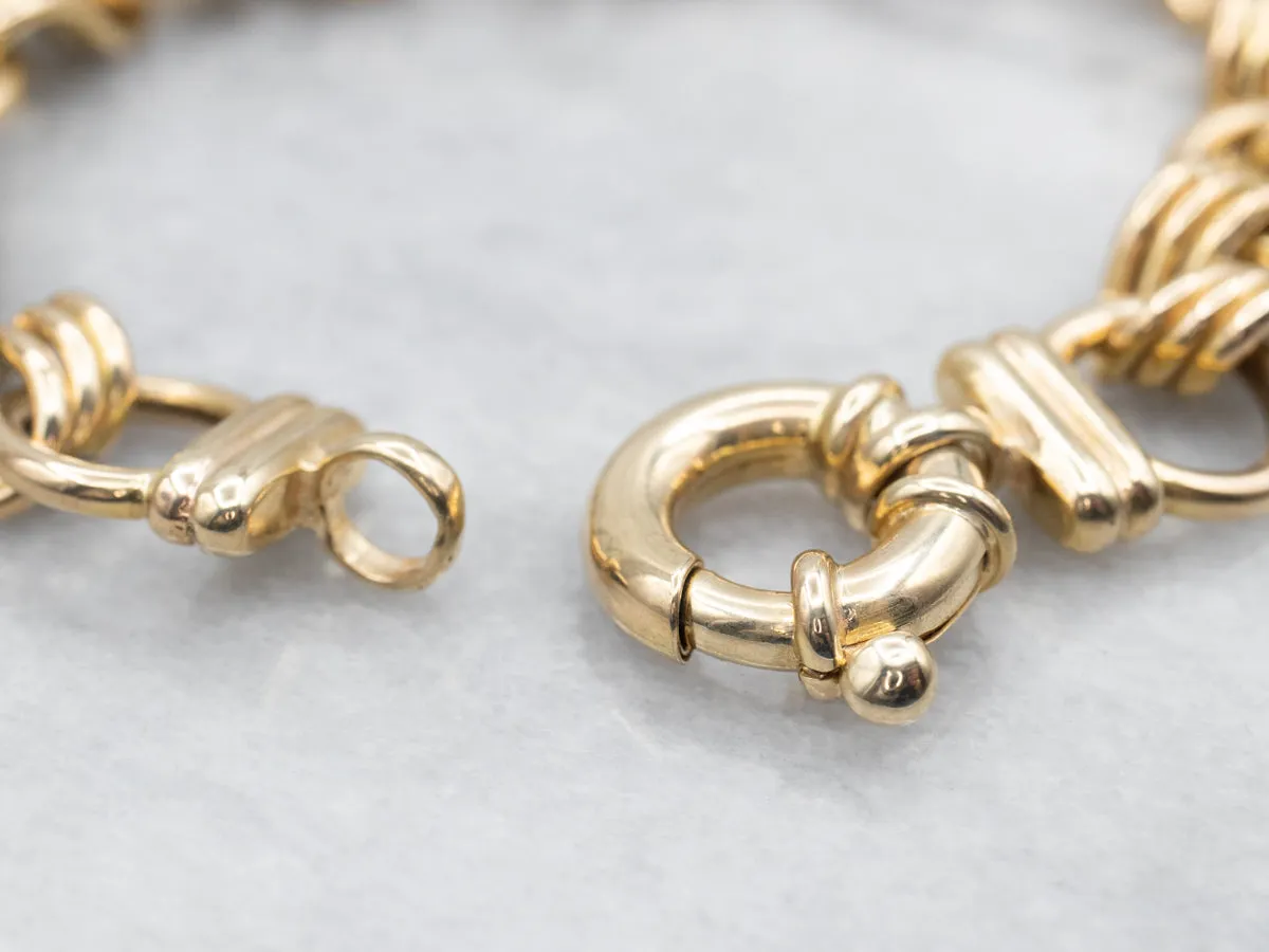 Yellow Gold Twisted and Round Link Bracelet with Large Spring Ring Clasp